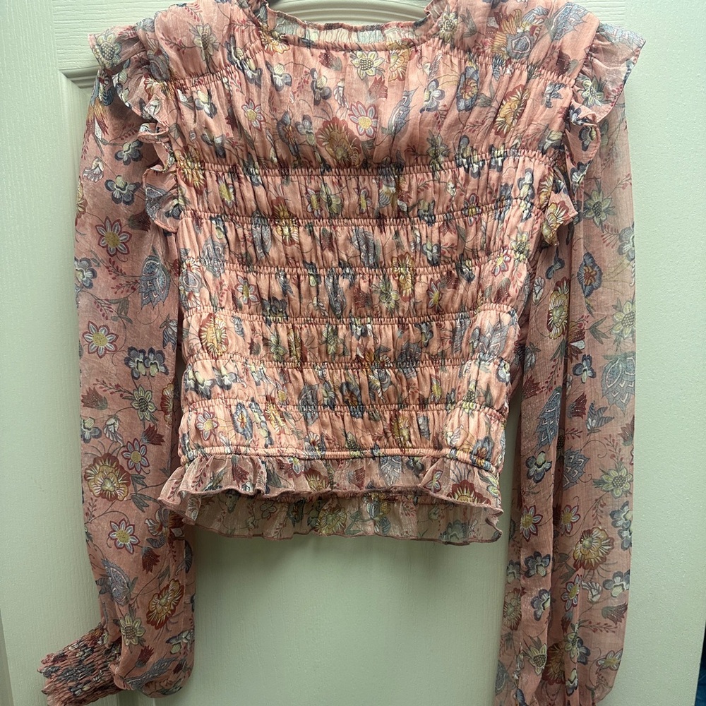 glam Pink Floral Smocked Ruffle Crop Top